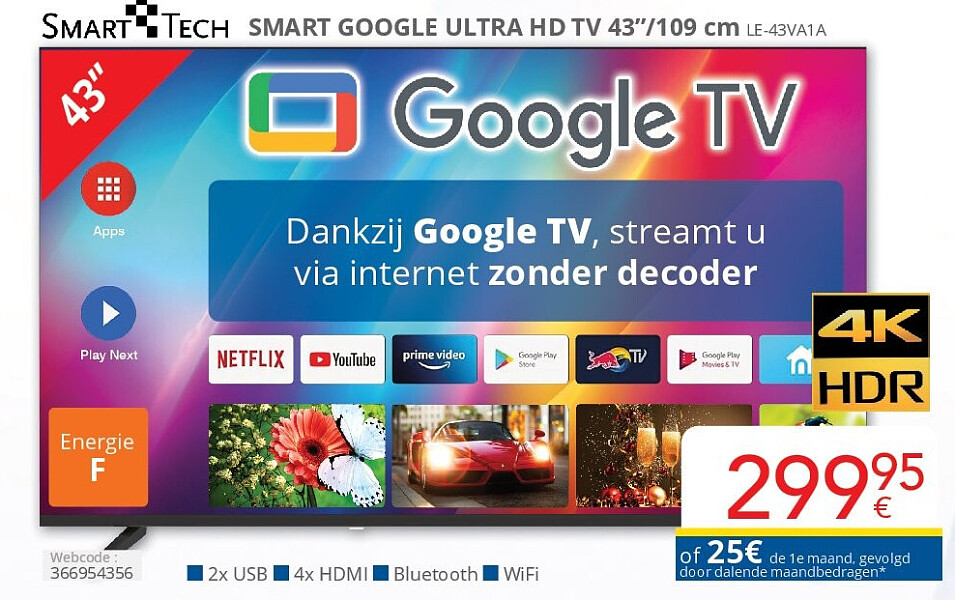 SMART GOOGLE ULTRA HD TV 43’’/109 cm LE-43VA1A