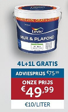 LEVIS MUUR- EN PLAFONDVERF 4L+1L GRATIS