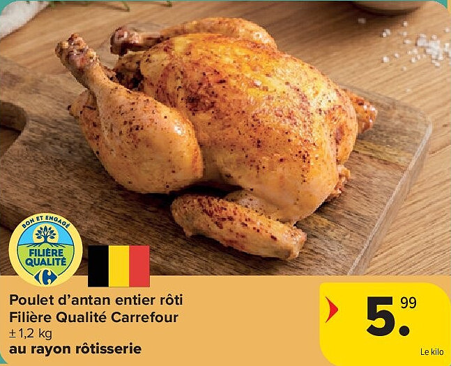 Poulet d’antan entier rôti Filière Qualité Carrefour
