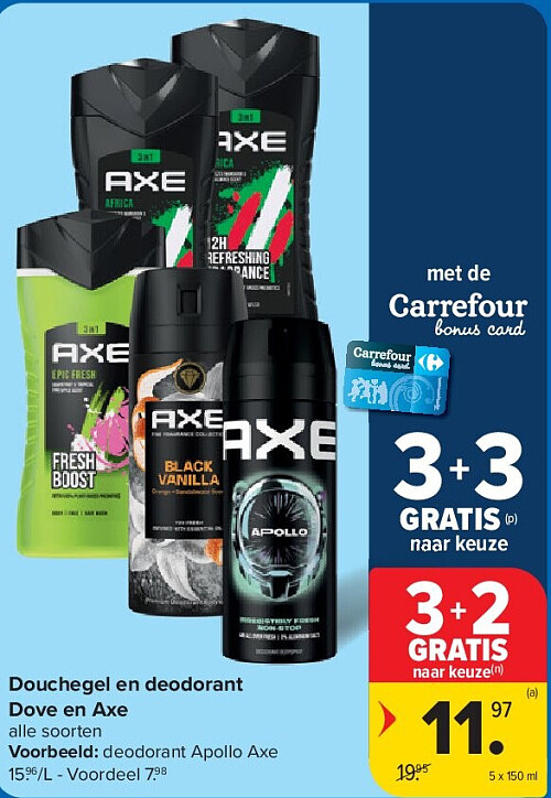 Douchegel en deodorant Dove en Axe