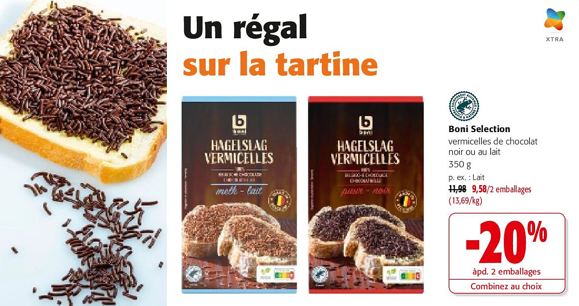 Boni Selection vermicelles de chocolat noir ou au lait 350 g