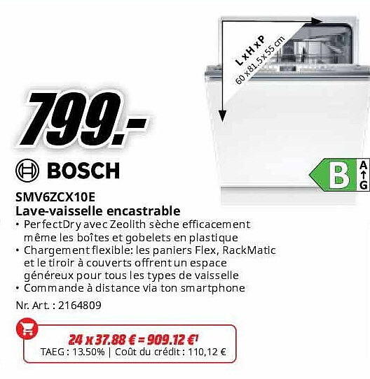 SMV6ZCX10E Lave-vaisselle encastrable