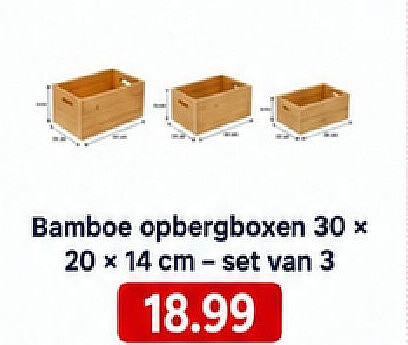 Bamboe opbergboxen 30 x 20 x 14 cm - set van 3