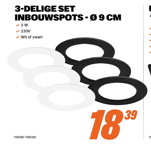 3-DELIGE SET INBOUWSPOTS - Ø 9 CM