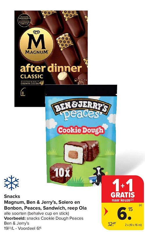Snacks Magnum, Ben & Jerry’s, Solero en Bonbon, Peaces, Sandwich, reep Ola