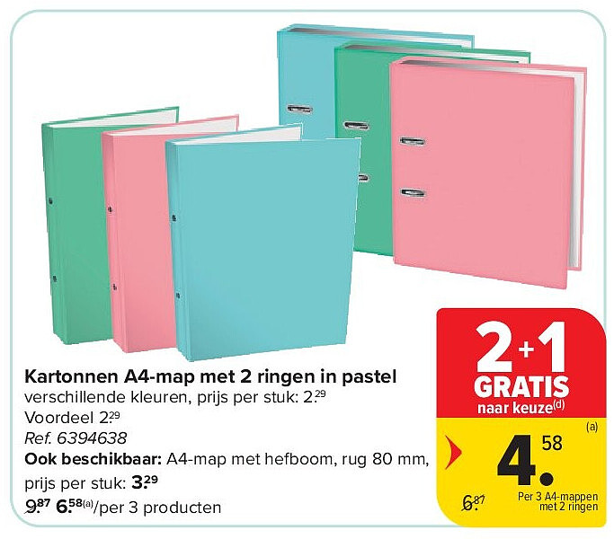 Kartonnen A4-map met 2 ringen in pastel