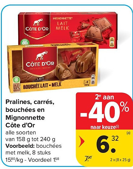 Pralines, carrés, bouchées en Mignonnette Côte d’Or