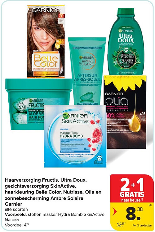 Haarverzorging Fructis, Ultra Doux, gezichtsverzorging SkinActive, haarkleuring Belle Color, Nutrisse, Olia en zonnebescherming Ambre Solaire Garnier