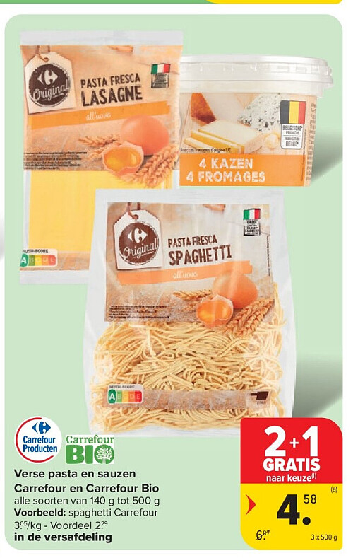 Verse pasta en sauzen Carrefour en Carrefour Bio