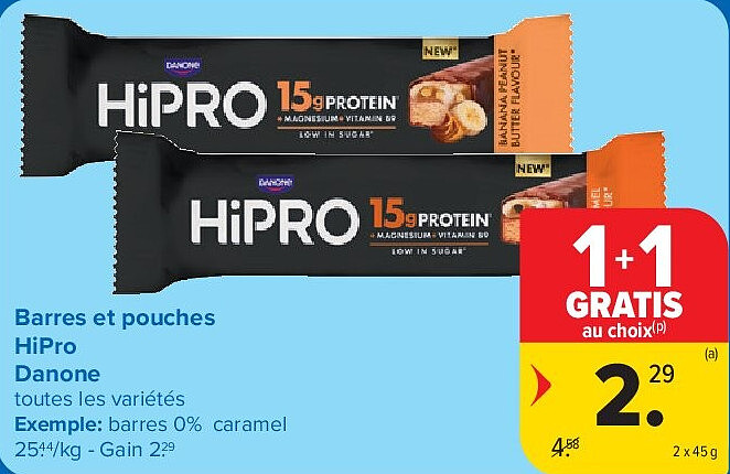 Barres et pouches HiPro Danone 2 x 45 g