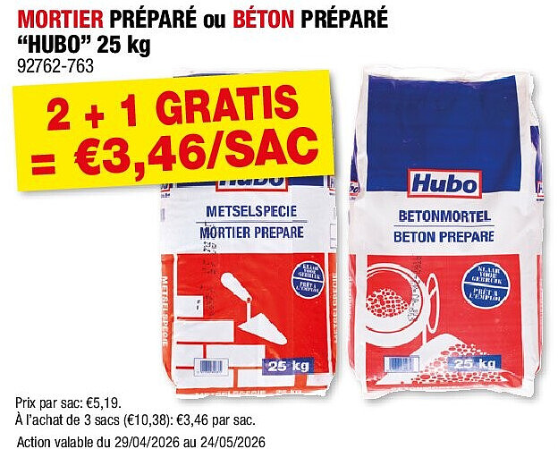 MORTIER PRÉPARÉ ou BÉTON PRÉPARÉ “HUBO” 25 kg