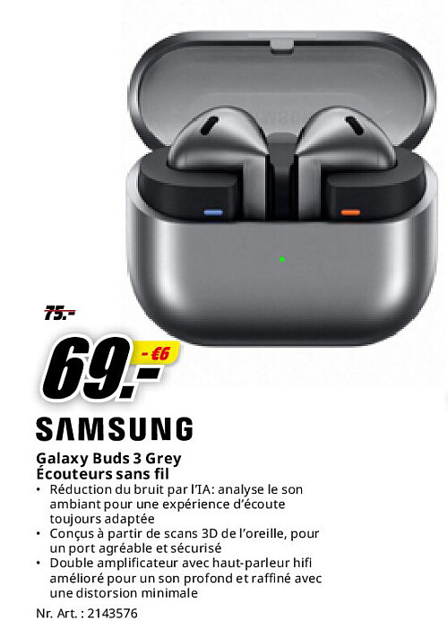 Samsung Galaxy Buds 3 Grey Écouteurs sans fil
