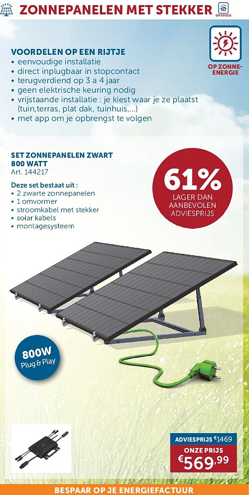 SET ZONNEPANELEN ZWART 800 WATT