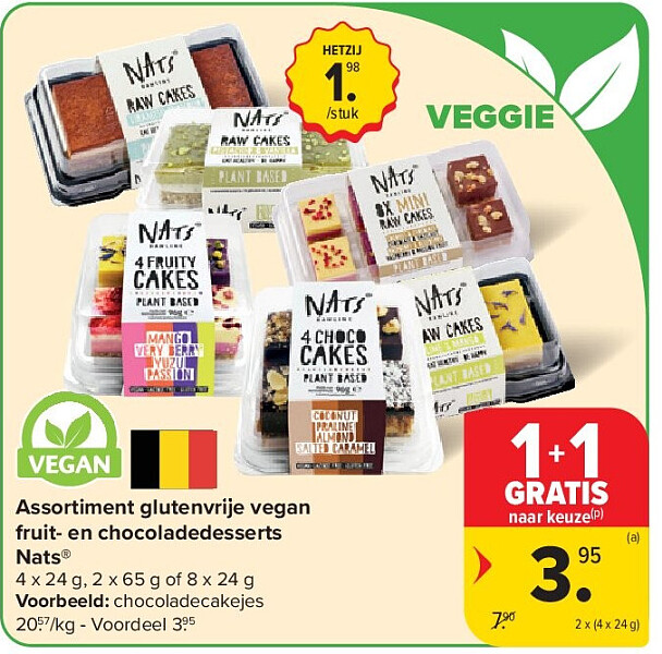 Assortiment glutenvrije vegan fruit- en chocoladedesserts Nats®