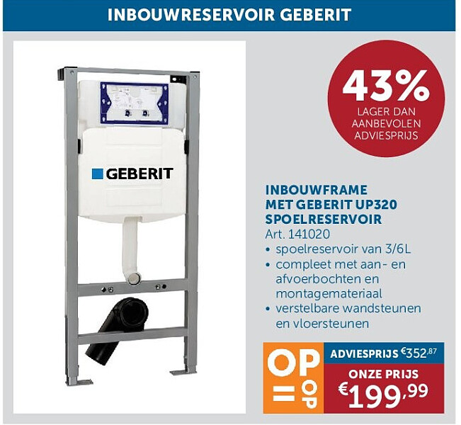 INBOUWFRAME MET GEBERIT UP320 SPOELRESERVOIR
