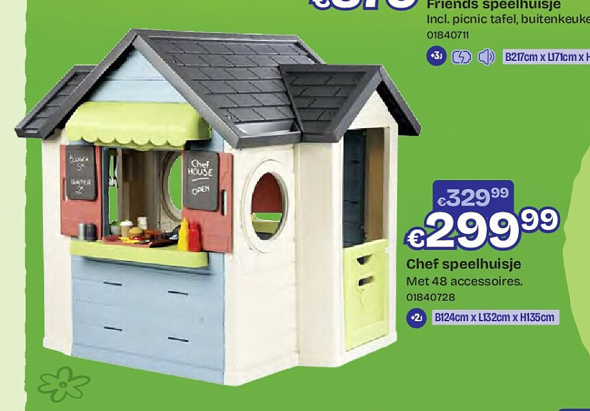 Chef speelhuisje Met 48 accessoires.