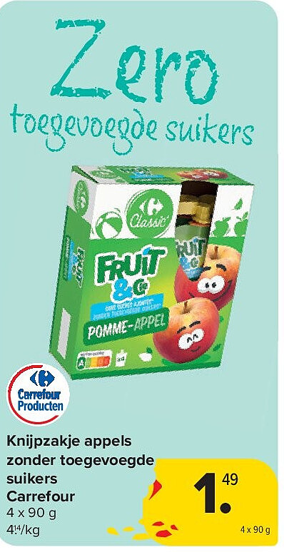 Knijpzakje appels zonder toegevoegde suikers Carrefour