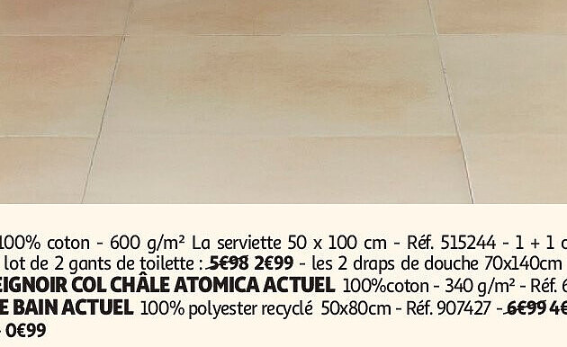 Lot de 2 draps de douche Atomica Actuel 70 x 140 cm