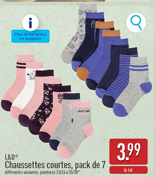 Chaussettes courtes, pack de 7