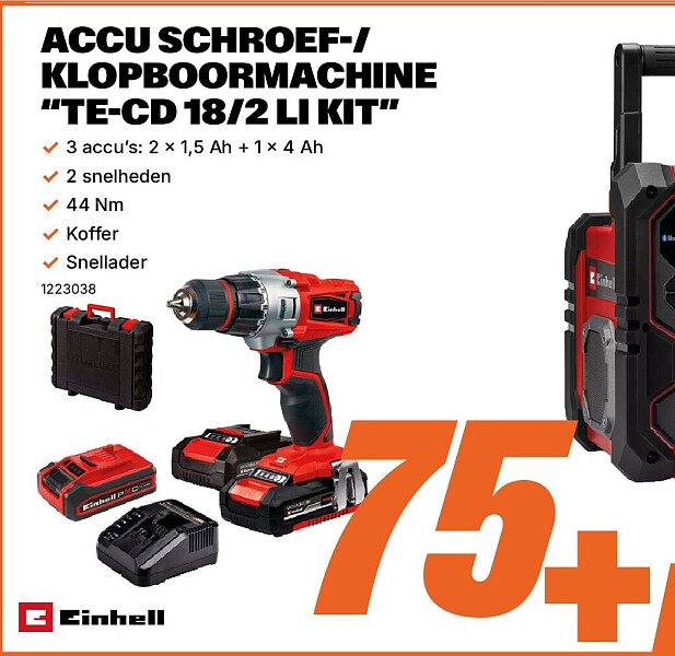 ACCU SCHROEF-/ KLOPBOORMACHINE “TE-CD 18/2 LI KIT”