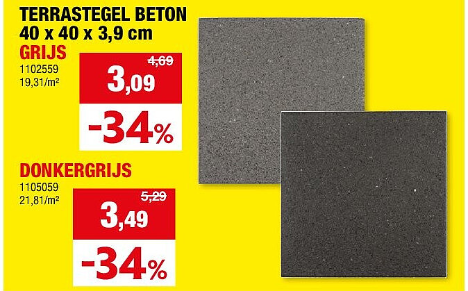 TERRASTEGEL BETON 40 x 40 x 3,9 cm