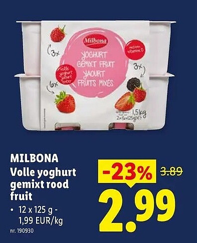 MILBONA Volle yoghurt gemixt rood fruit