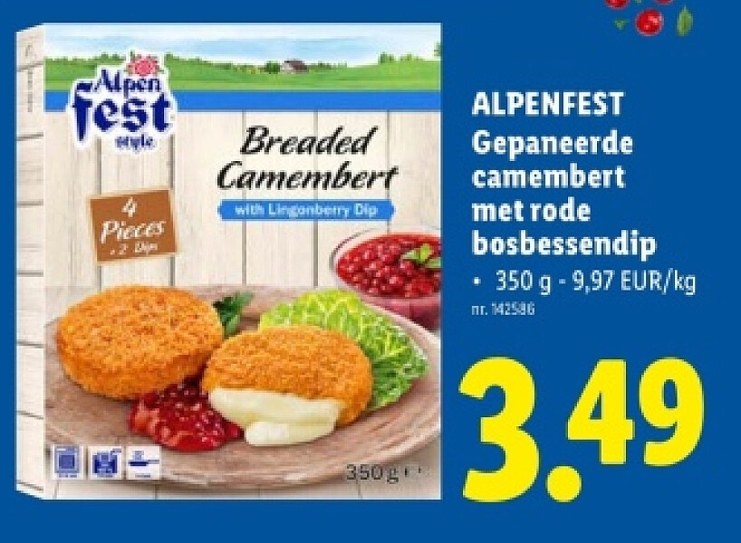 Gepaneerde camembert met rode bosbessendip