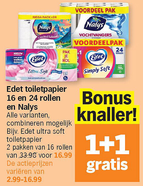 Edet toiletpapier 16 en 24 rollen en Nalys