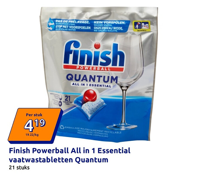 Finish Powerball All in 1 Essential vaatwastabletten Quantum