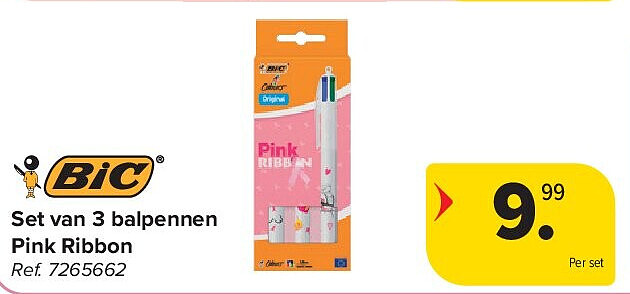 Set van 3 balpennen Pink Ribbon