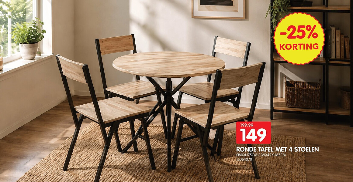 RONDE TAFEL MET 4 STOELEN