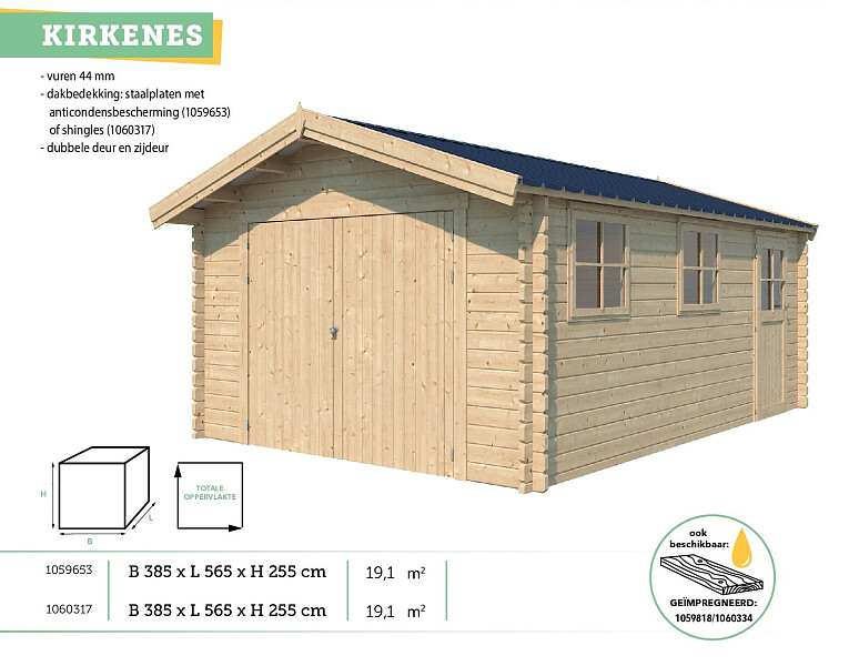 Woodlands Kirkenes garage 565x385x255 cm hout anticondensbescherming