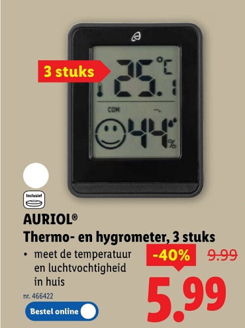 Thermo- en hygrometer, 3 stuks