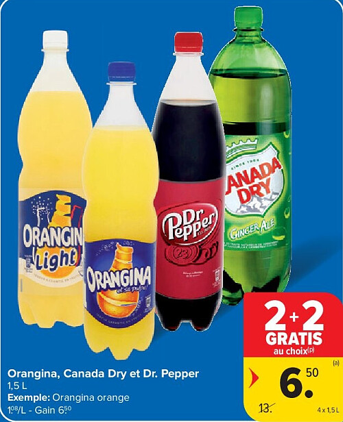 Orangina, Canada Dry et Dr. Pepper 4 x 1,5 L