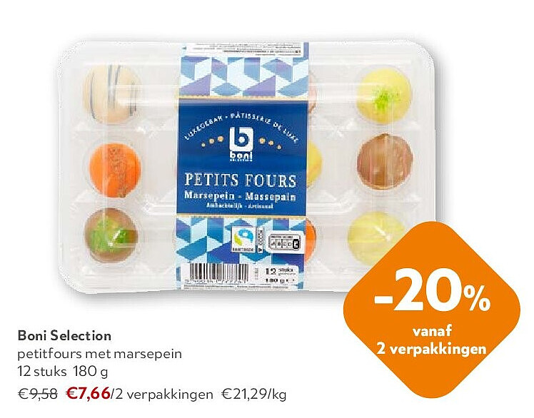 Boni Selection petitfours met marsepein 12 stuks 180 g