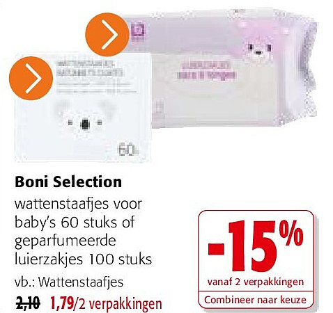 Boni Selection wattenstaafjes voor baby’s 60 stuks