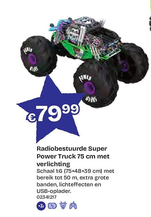 Radiobestuurde Super Power Truck 75 cm met verlichting Schaal 1:6 (75×