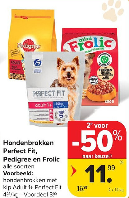 Hondenbrokken Perfect Fit, Pedigree en Frolic