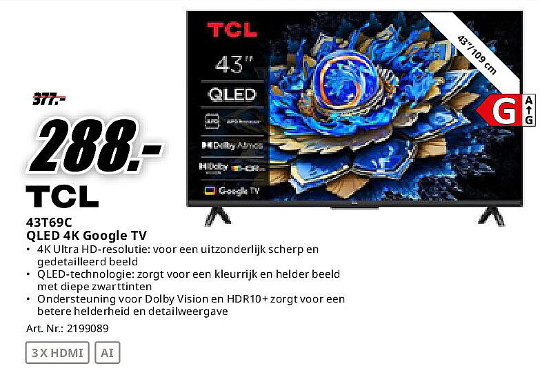 TCL 43T69C QLED 4K Google TV