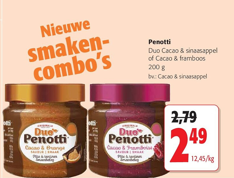 Penotti Duo Cacao & sinaasappel of Cacao & framboos 200 g