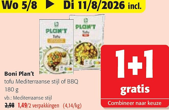 Boni Plan’t tofu Mediterraanse stijl of BBQ 180 g