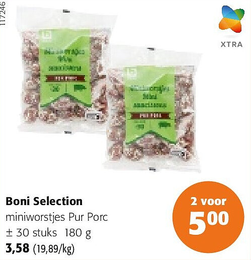 Boni Selection miniworstjes Pur Porc ± 30 stuks 180 g