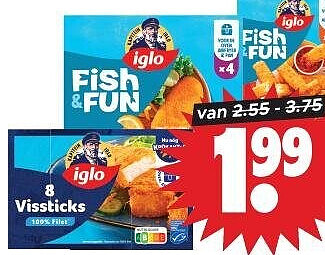 Iglo vissticks, schnitzels of friet