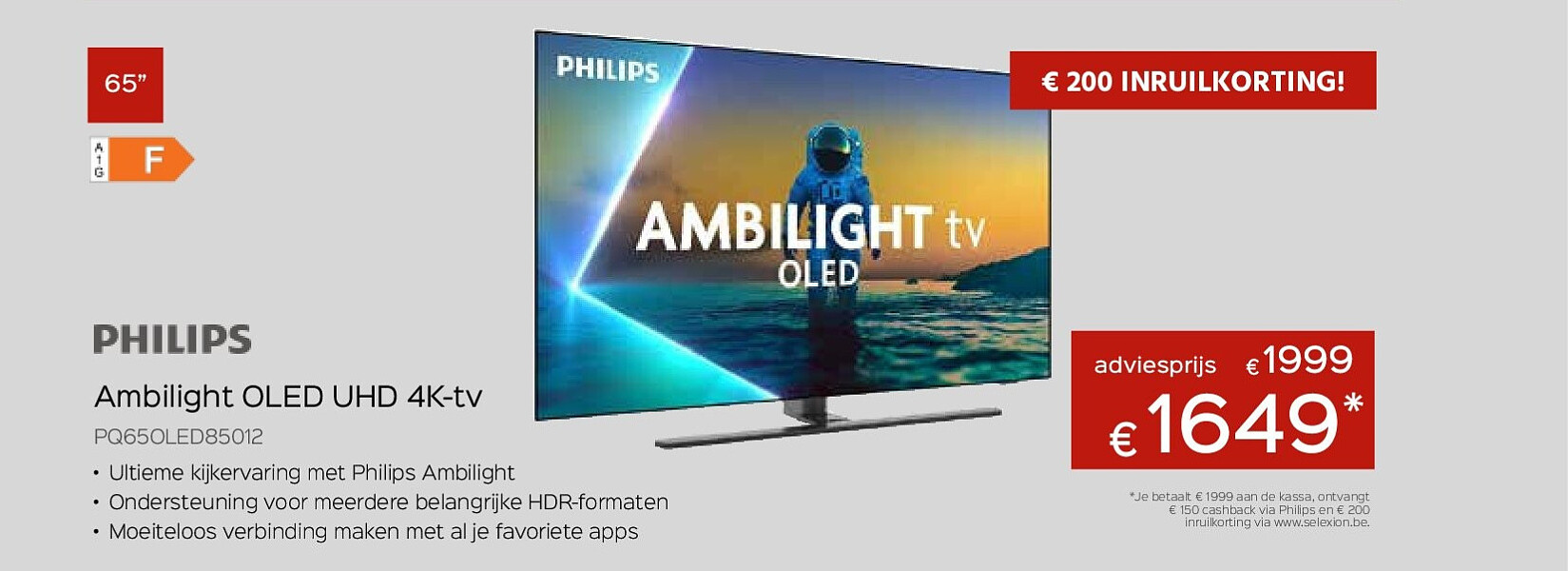 Philips Ambilight OLED UHD 4K-tv PQ65OLED85012