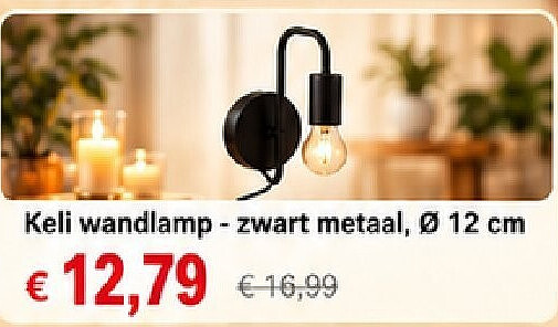 Keli wandlamp - zwart metaal, Ø 12 cm