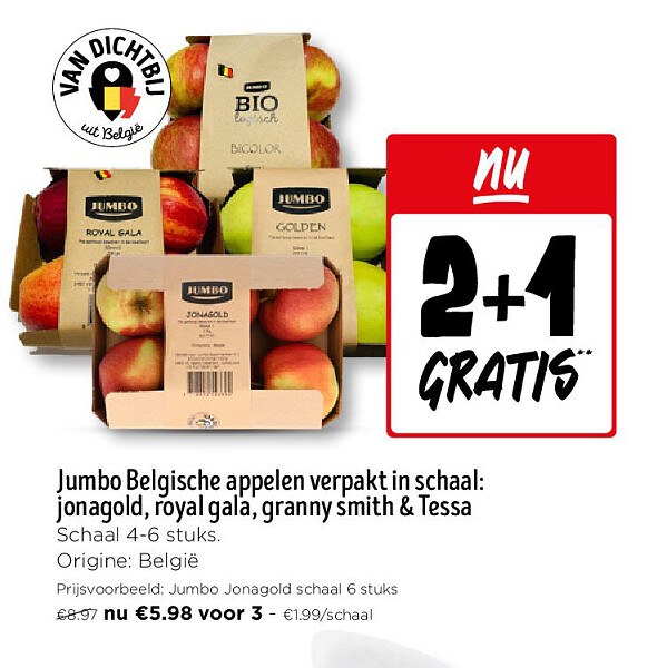 Jumbo Belgische appelen verpakt in schaal: jonagold, royal gala, granny smith & Tessa