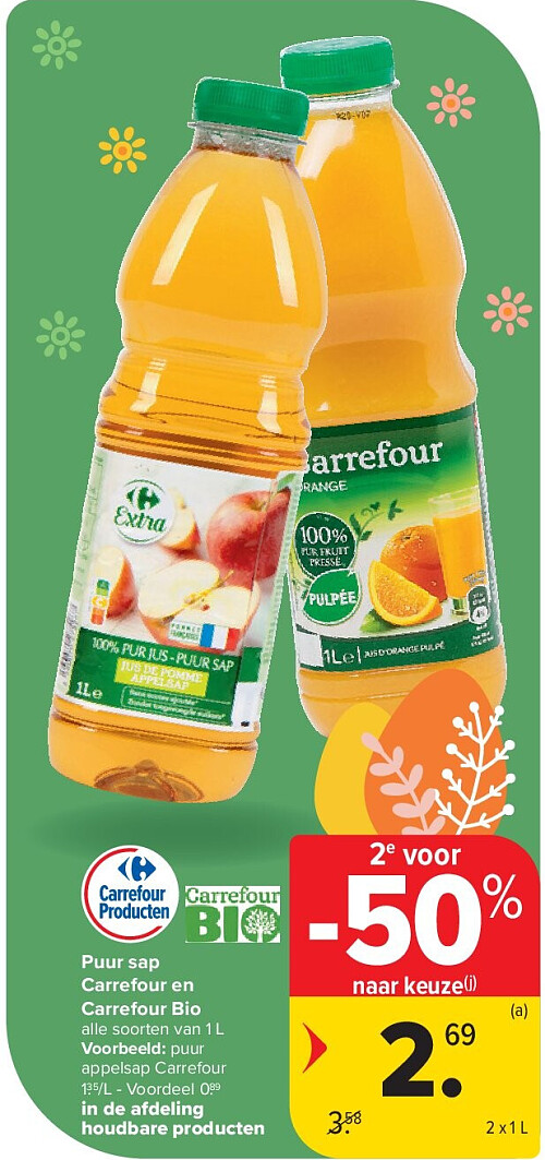 Puur sap Carrefour en Carrefour Bio