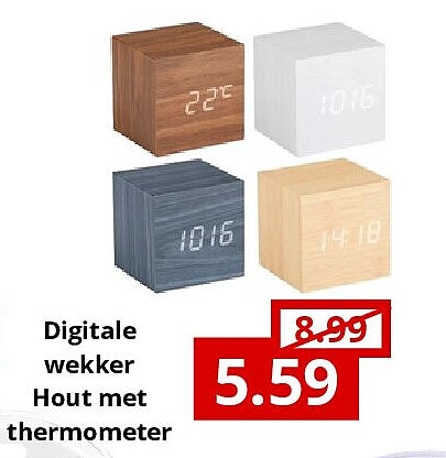 Digitale wekker Hout met thermometer