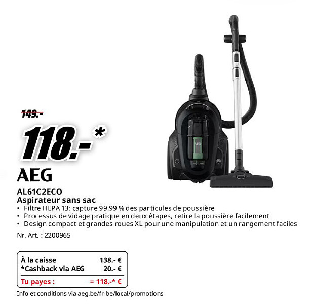 AEG AL61C2ECO Aspirateur sans sac