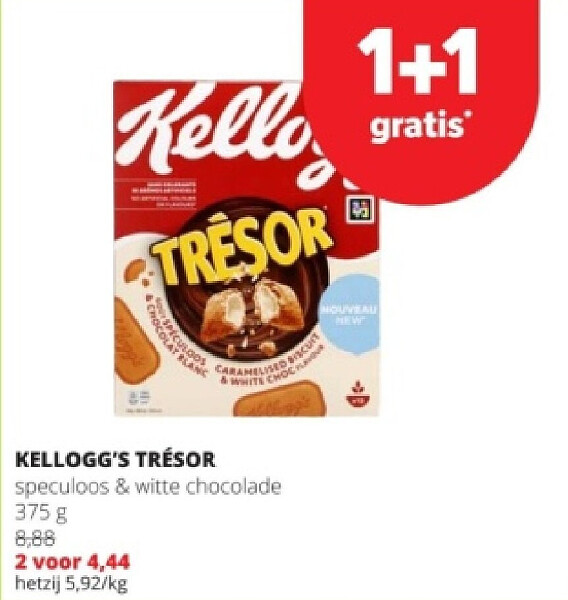 KELLOGG'S TRÉSOR speculoos & witte chocolade 375 g